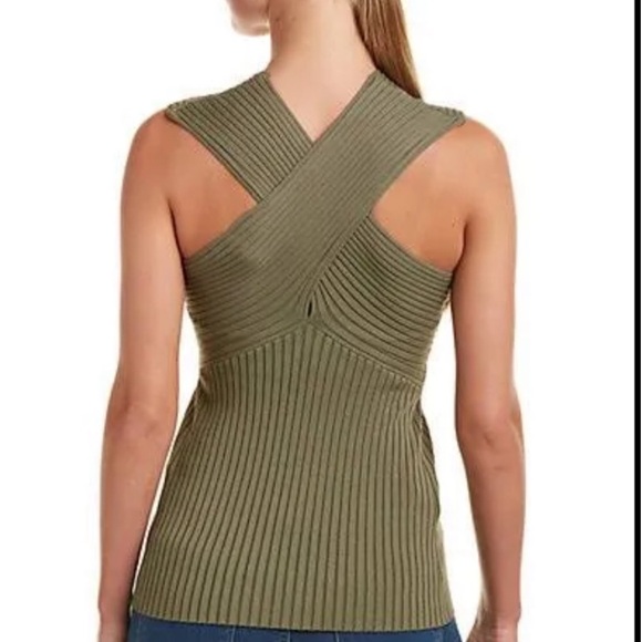 BCBGMaxAzria Olive Green Criss Cross Front Top - Picture 2 of 4
